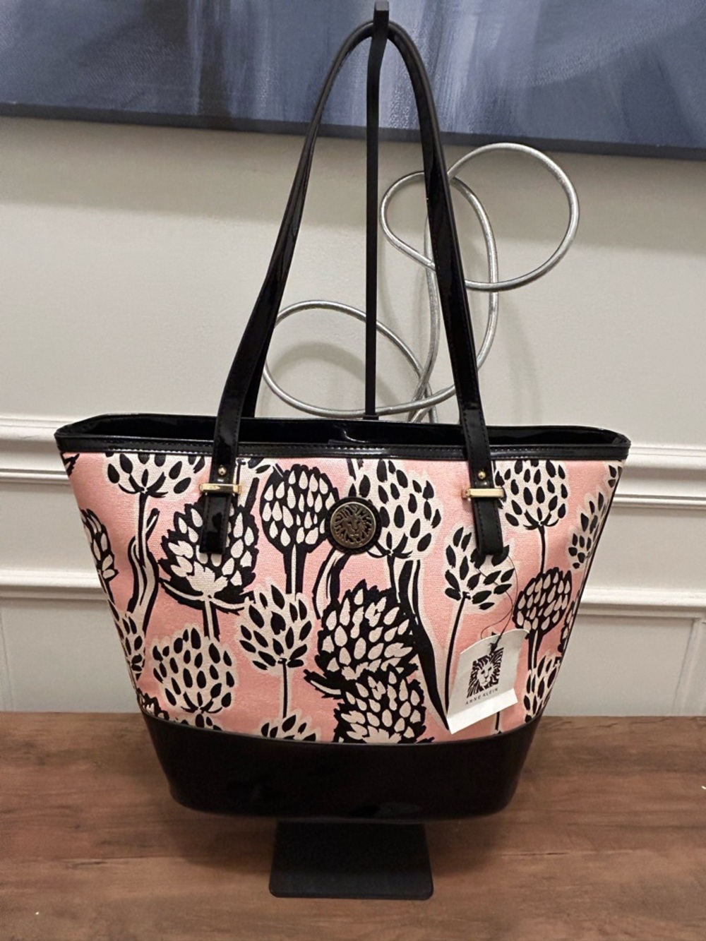 Anne Klein Pink and Black Floral Tote - Picture 4 of 8